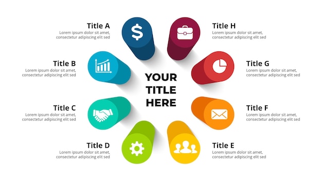 3D circle diagram Vector Infographic Presentation template Chart 8 options steps