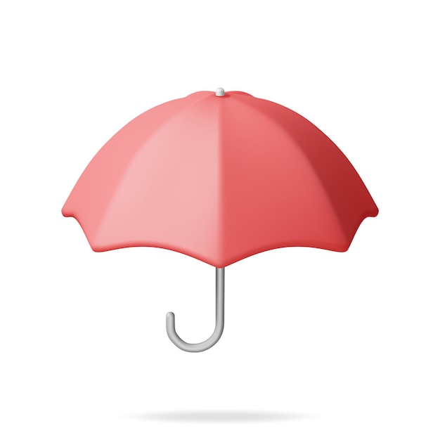 Вектор 3d классический красный зонт, изолированный на белом рендеринге. защита личных аксессуаров от дождя. реалистичная векторная иллюстрация