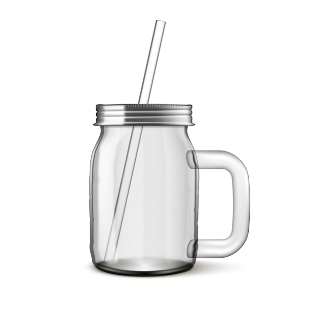 Vector 3d clear transparent glass jar with drink tube