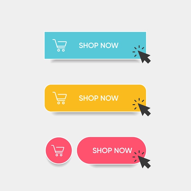 3d click here web buttons set of action button hand cursor and arrow pointing click link buttons