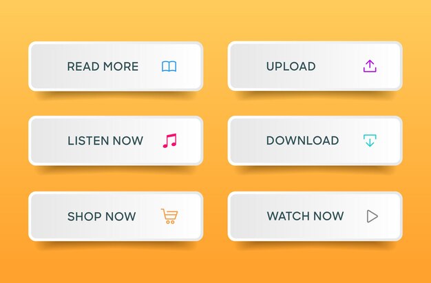 3d click here web buttons set of action button hand cursor and arrow pointing click link buttons