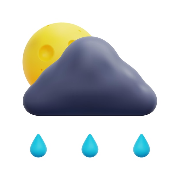 3d cloud raindrop and moon icon vector isolated on white background 3d weather meteorology forecast and nature concept cartoon minimal style 3d rainy night icon vector render illustration