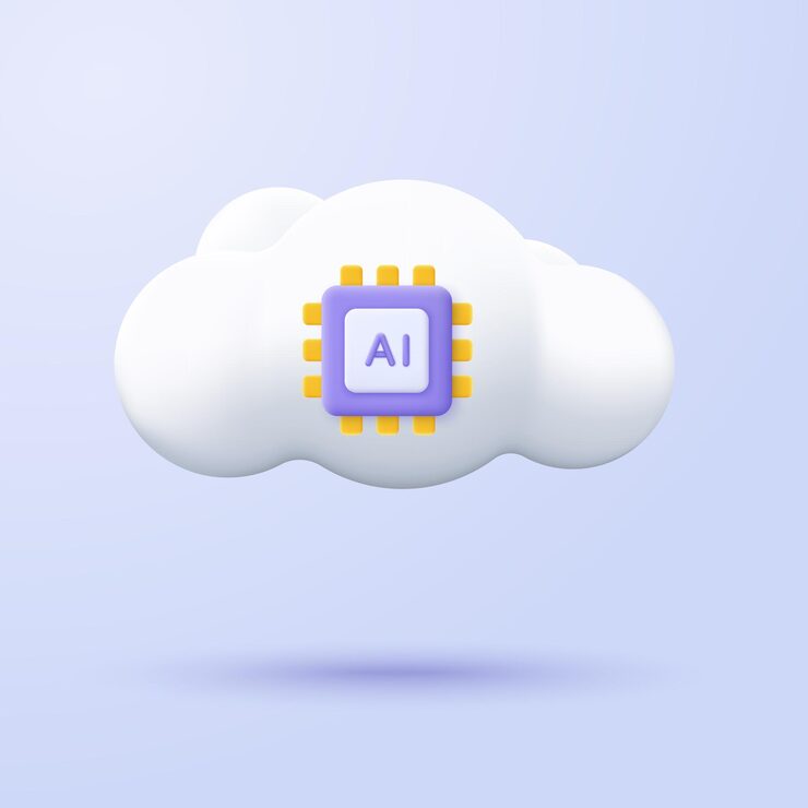 Vector 3d cloud with ai chip processor 3d design of artificial intelligence and data concept computing and data center smart algorithm system vector illustration