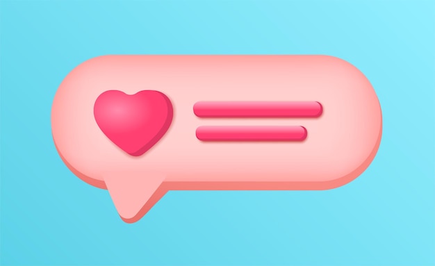 Nuvola 3d con messaggio illustrazione vettoriale con simbolo del cuore per la comunicazione sui social media