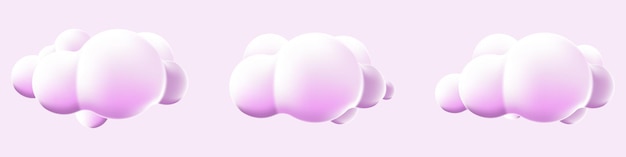 3d clouds set isolated background Render soft round cartoon fluffy clouds icons 3d geometric shapes Various cartoon soft cloud shapes Vector illustration