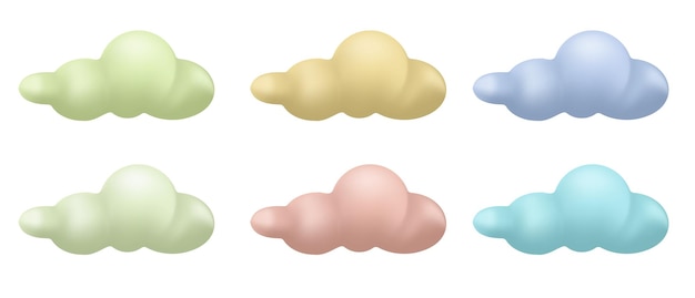 3d clouds with soft color variations isolated on a white background.