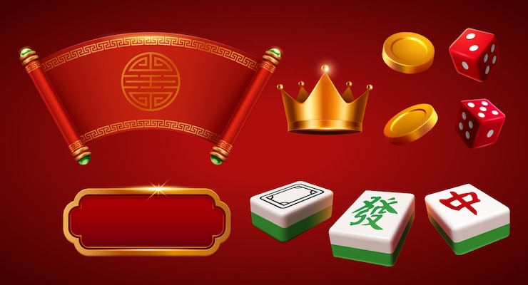 Vector 3d cny mahjong game element set