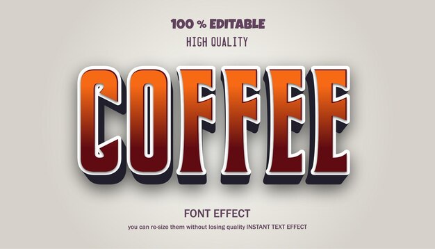 Vector 3d coffee text effect editable text effect