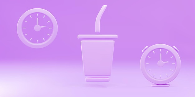 3d coffee time concept with coffee cup and clock