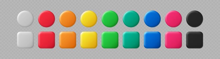 Vector 3d color button square and circle glossy colorful web ui buttons red and green black and white blue and yellow user interface vector elements game buttons design isolated icons set