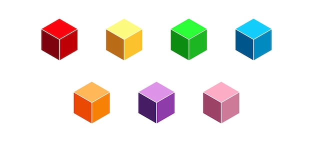 3d colorful cube icon set Red yellow green blue orange purple and pink Vector EPS 10