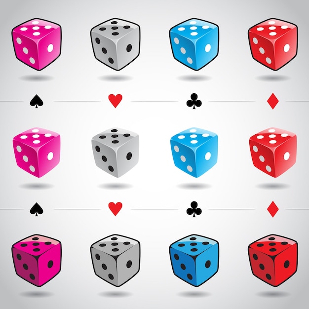 3d Colorful Glossy Dices and Card Suits