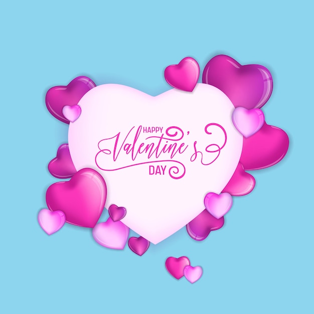 Cuori colorati 3d per happy valentines day hand drawn lettering design, illustrazione vettoriale di carta d'amore, volantino o poster di festa di nozze