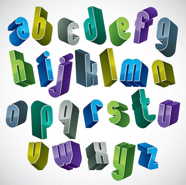 Vector 3d colorful letters alphabet dimensional font in blue and green colors