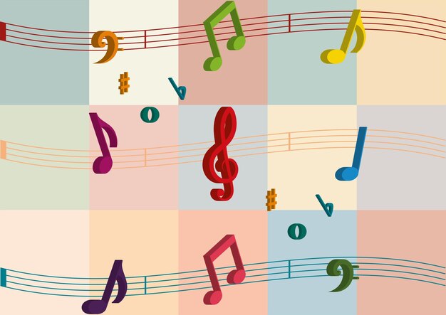 3D Colorful musical notes Colorful musical notes Sol key