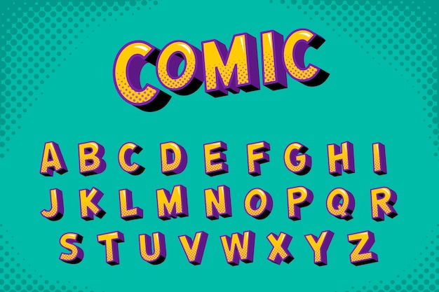 Vector 3d comic alphabet concept