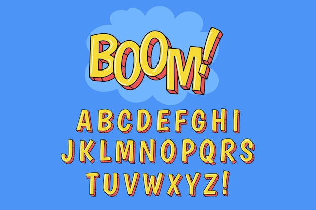 Vector 3d comic alphabet theme