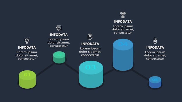 3d concept for infographic with 5 steps options parts or processes Template for web on a black background