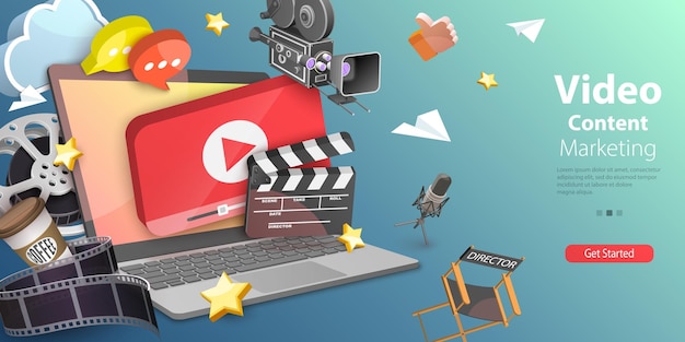 3D-conceptuele vectorillustratie van video-inhoudmarketing