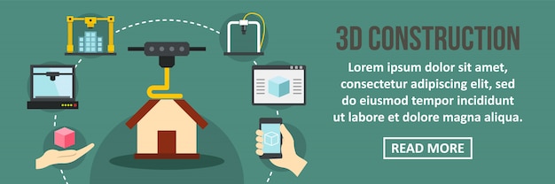 3 d contructionバナーテンプレート水平コンセプト