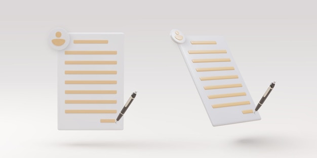 3d Copywriting writing icon Document and pens