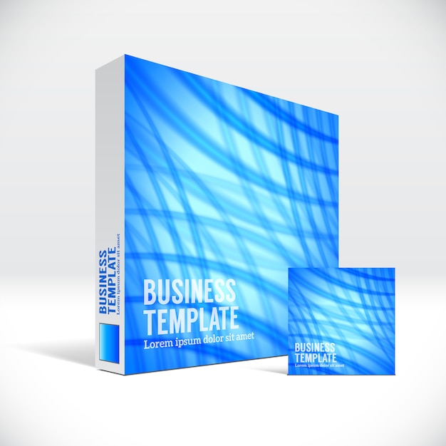 Vector 3d corporative box packaging with abstract blue lines cover