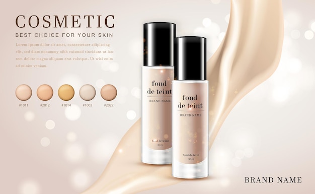3d cosmetische make-up illustratie foundation product fles met romig glanzend elegant
