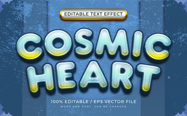 Vector 3d cosmic heart editable text effect