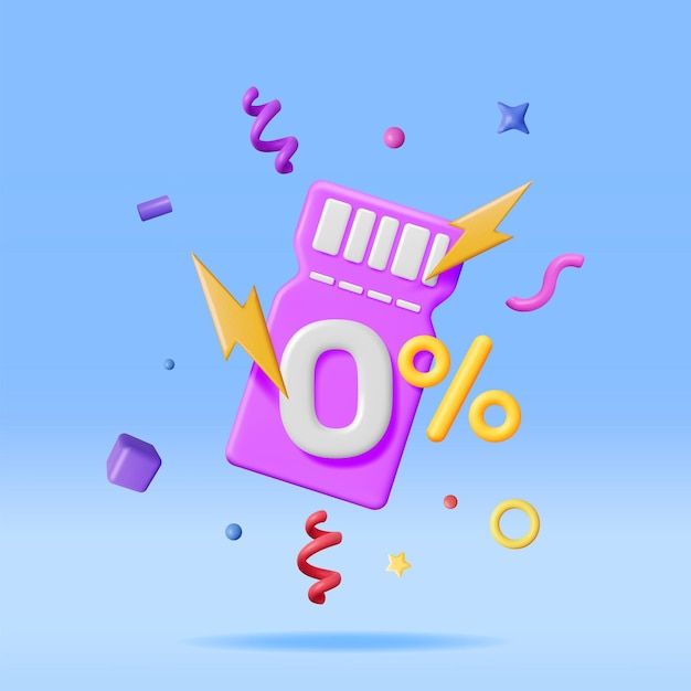 Vector 3d coupon with percent symbol and confetti