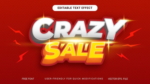 3D Crazy Sale Vector text Effect stars blink