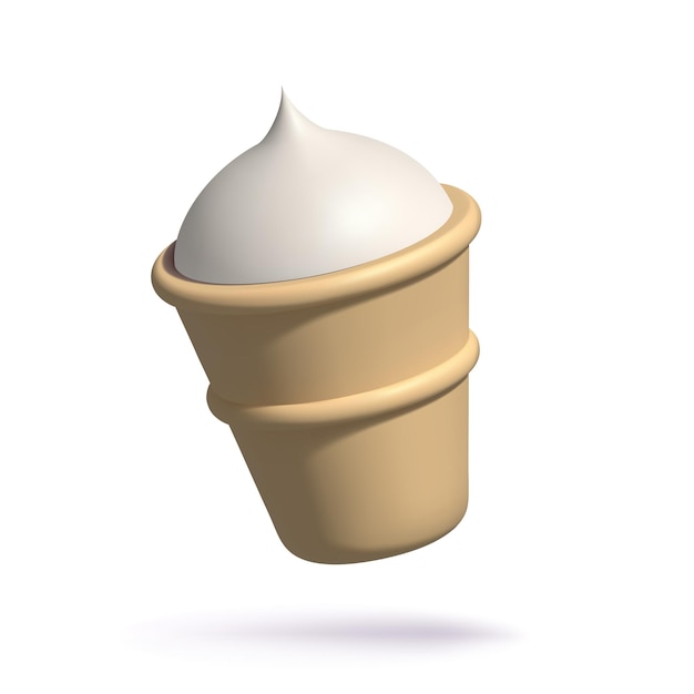 Vector 3d creamy ice cream in waffle cup simple realistic three dimensional vector illustration