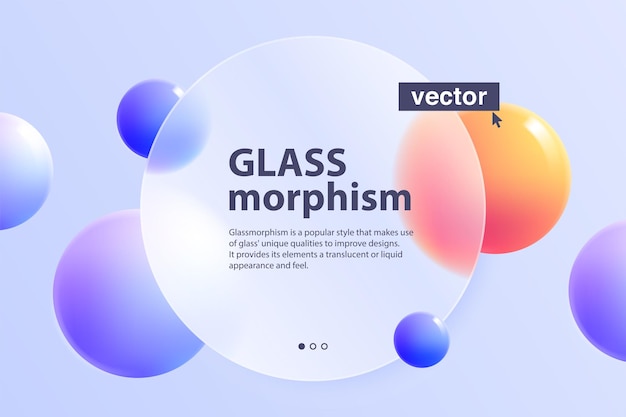 3d creative glassmorphism with circle in front and colorful floating spheres on background