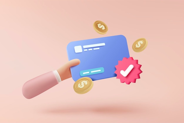 온라인 쇼핑을 위한 3D 신용 카드 돈 금융 보안 지불 보호 개념이 있는 온라인 지불 신용 카드 손 개념으로 보안을 위한 비즈니스 금융 온라인 쇼핑을 위한 3d 렌더링