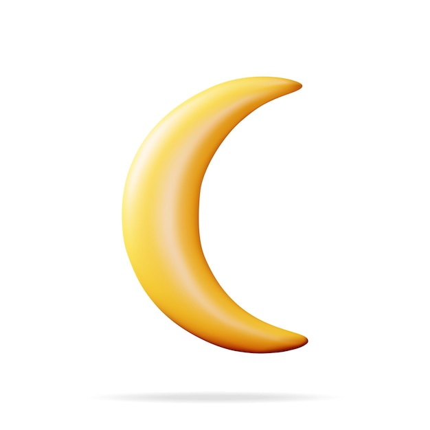 3d crescent moon icon isolated on white render yellow shiny half moon simbolo notte o segno serale festività musulmane cartoon vector illustration