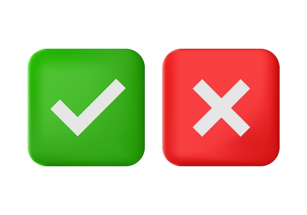 Checkmark 3d icons checklist carrapato verde e cruz vermelha aceito e  recusa conjunto de vetores de sinal verdadeiro ou falso e verificado