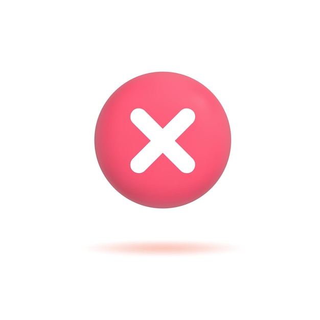 Трехмерный значок креста отрицательный или отрицательный знак реалистичная кнопка красного креста на белом фоне Векторная иллюстрация