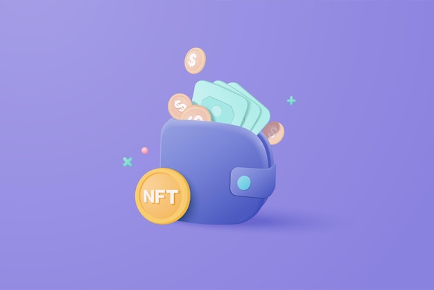 3d Cryptocurrency NFT 미디어가 블록체인 기술에 의해 돈 개념으로 전송 3d 벡터 렌더에서 NFT 배경 현금 없는 사회 개념에서 동전으로 미래 배경 비디오 및 이미지 교환