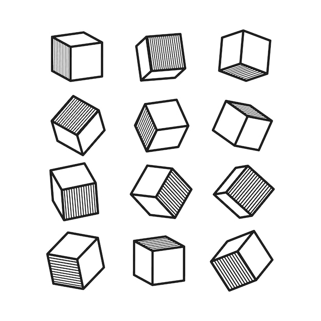Vector 3d cube in pop art style in black and white