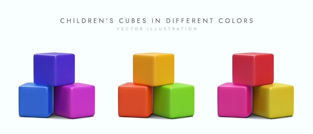 Vector 3d cubes for children in different colors advertising poster for toy store