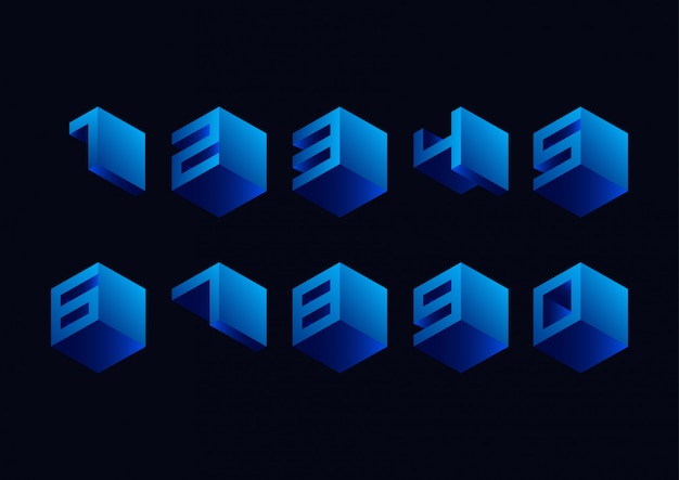 Insieme di logo di numeri geometrici cubici 3d