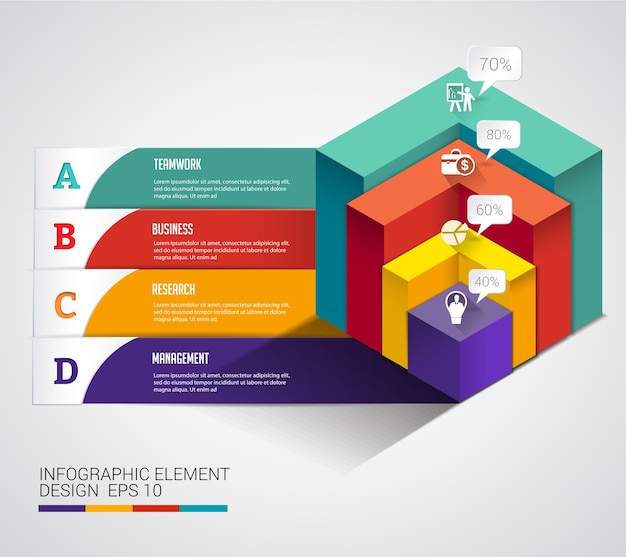 Vector 3d cubic modern chart business infographic.