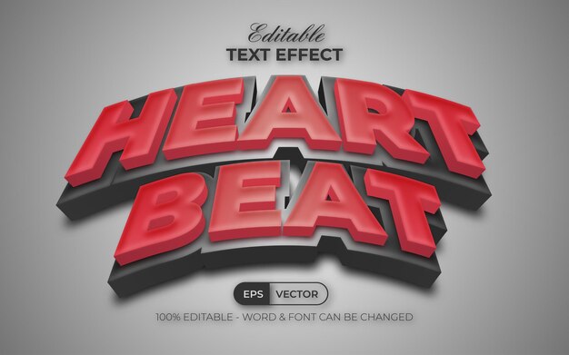 3d curved text effect heart beat style editable text effect