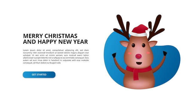 Il simpatico cartone animato di renne 3d si alza in piedi per i bambini, buon natale e felice anno nuovo