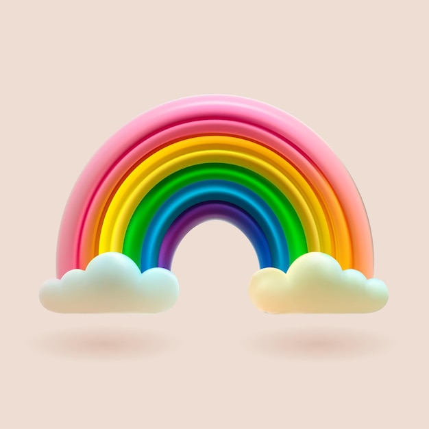 3d cute colorful rainbow with cloud Vector funny baby kids illustration Fantasy render design