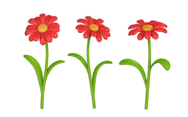 3D Cute Dahlia Flower chamomile in cartoon style Vector illustration