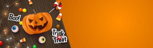 Vector 3d cute halloween banner