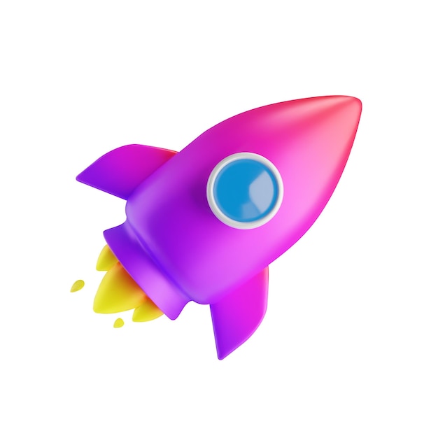 Vector 3d cute minimalist rocket with gradient effect 3d vector illustration