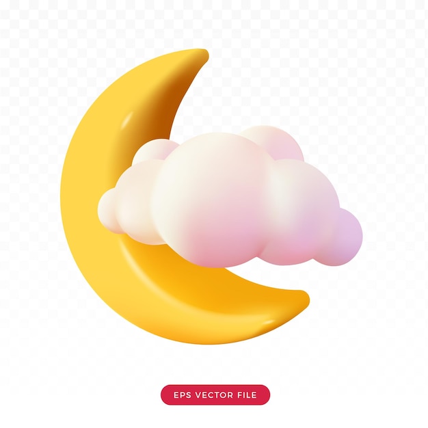 Vector 3d cute moon and cloud pastel 3d cartoon render style