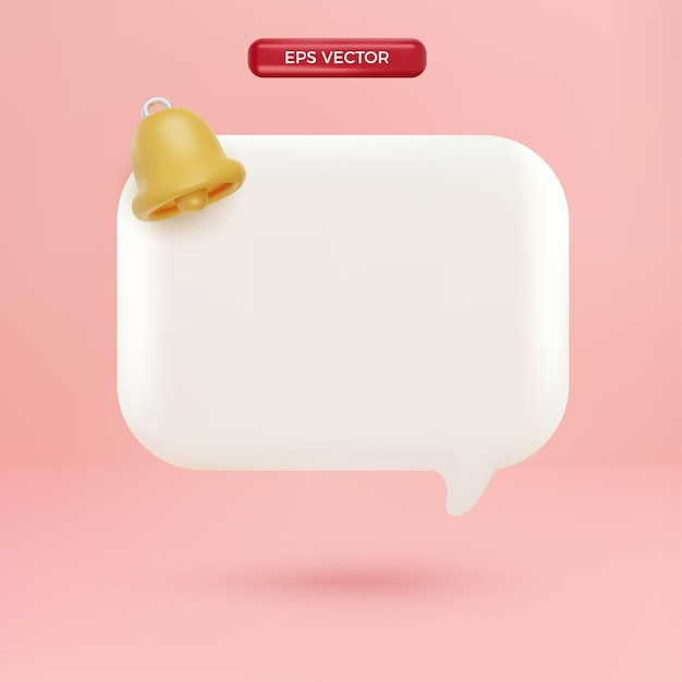 Вектор 3d cute notification chat с желтым колокольчиком в стиле мультяшного рендеринга