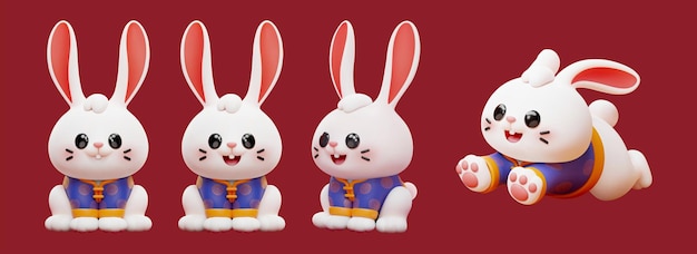 3d cute rabbits set